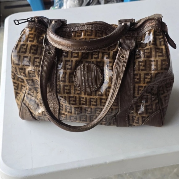 Vintage Fendi Zucca FF Boston Tote Handbag Brown Tan Monogram Women - Picture 6 of 15